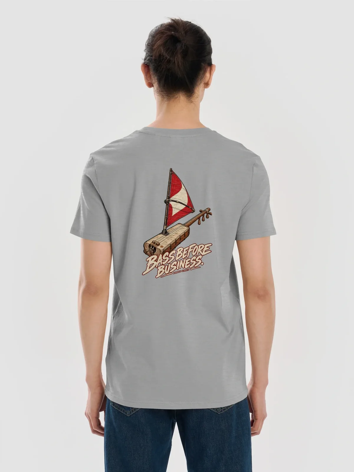 Bass Before Business — Heather Grey, Man · Back view